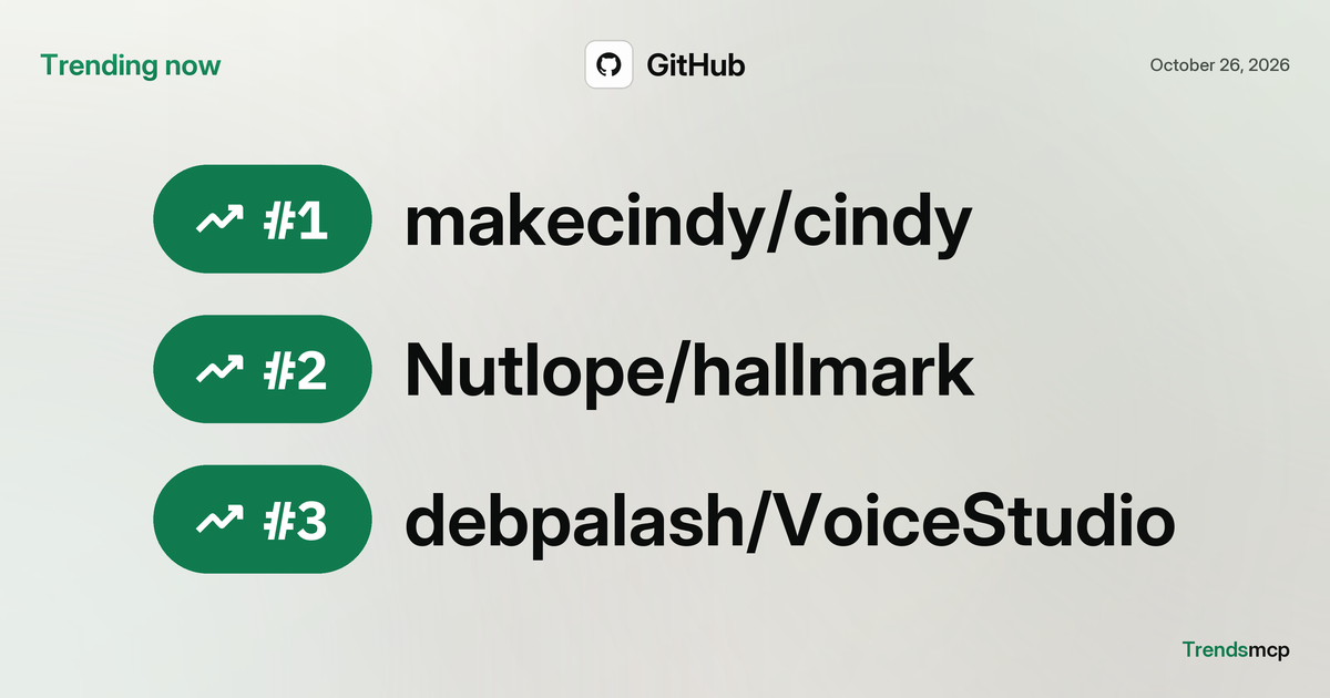 Top GitHub repos today: Oct 26, 2026 | Trends MCP