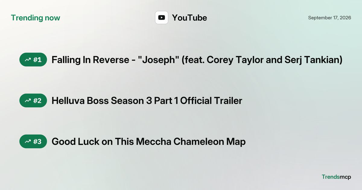 What s Trending On YouTube Today Sept 17 2026 Trends MCP what-s-trending-on-youtube-today-sept-17-2026-trends-mcp